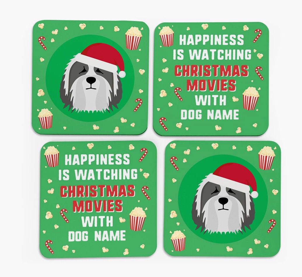 'Christmas Movies with {dogsName}' - Personalised {breedFullName} Coasters