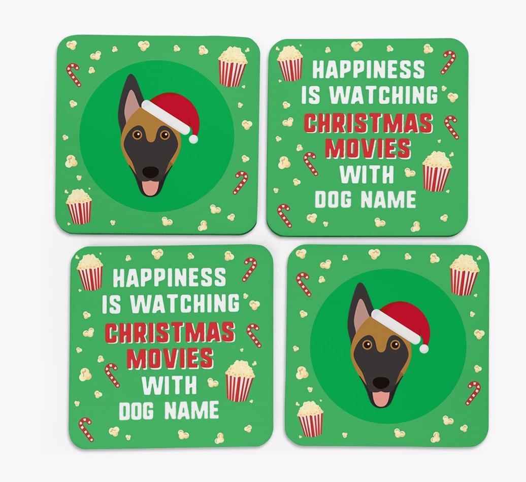 'Christmas Movies with {dogsName}' - Personalised {breedFullName} Coasters