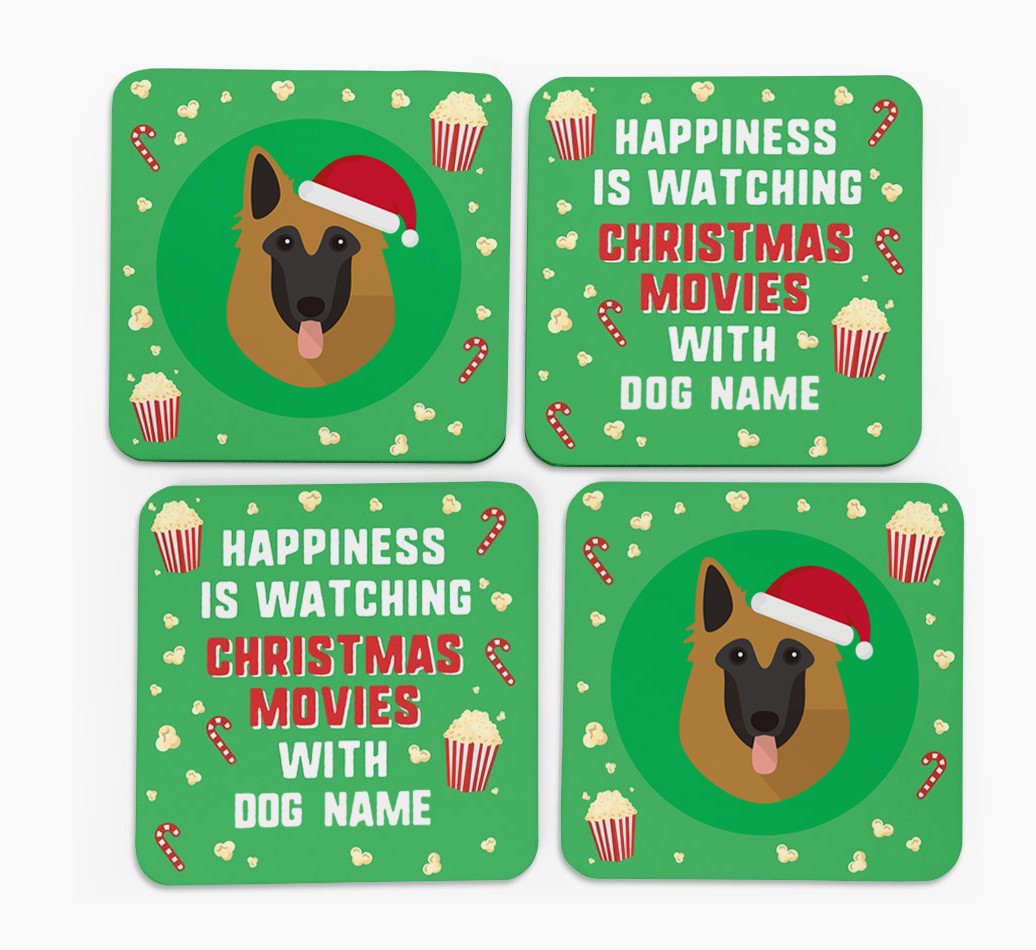 'Christmas Movies with {dogsName}' - Personalised {breedFullName} Coasters