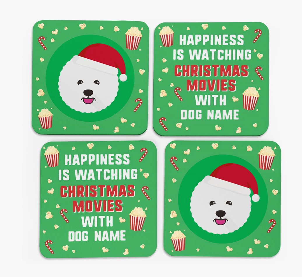 'Christmas Movies with {dogsName}' - Personalised {breedFullName} Coasters