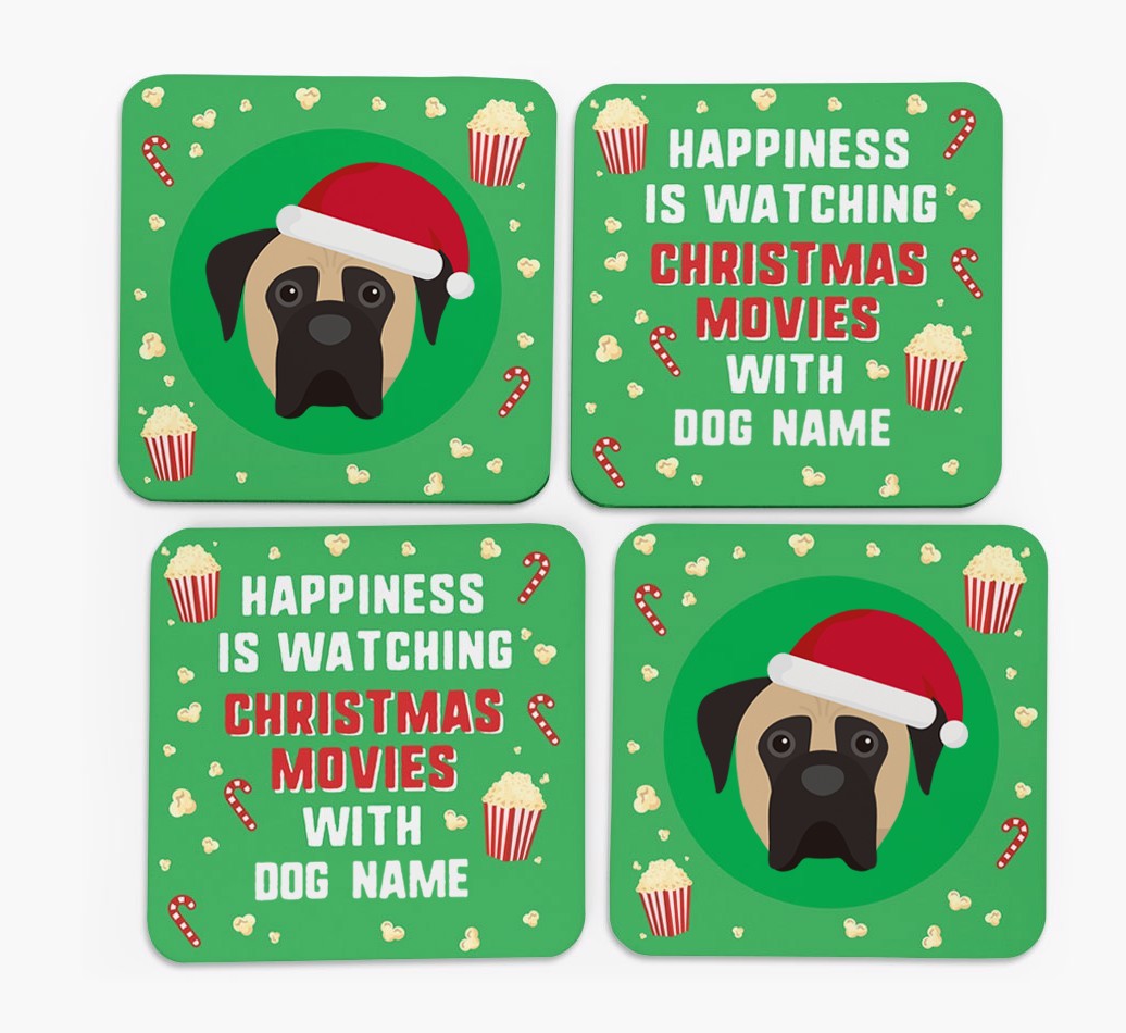 'Christmas Movies with {dogsName}' - Personalised {breedFullName} Coasters