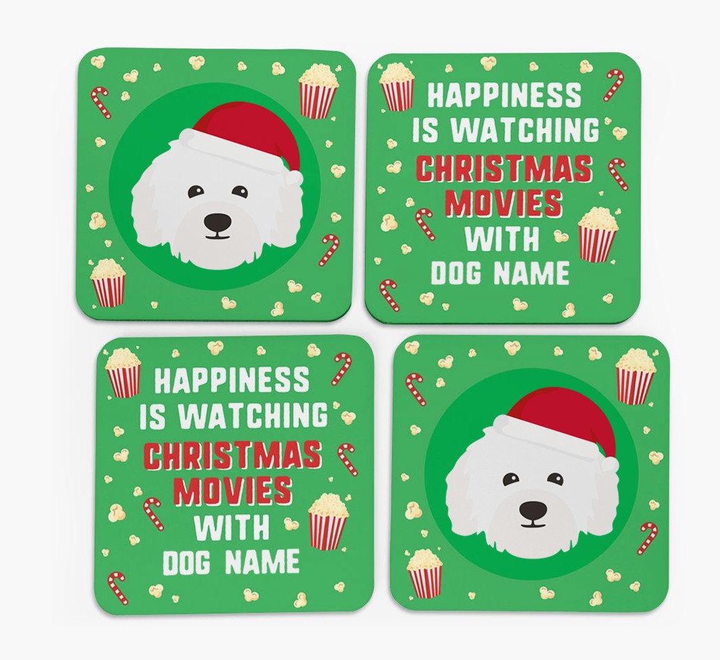 'Christmas Movies with {dogsName}' - Personalised {breedFullName} Coasters