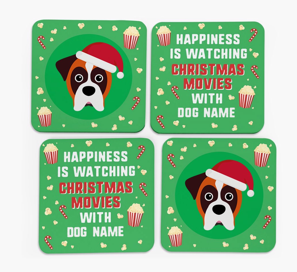 'Christmas Movies with {dogsName}' - Personalised {breedFullName} Coasters