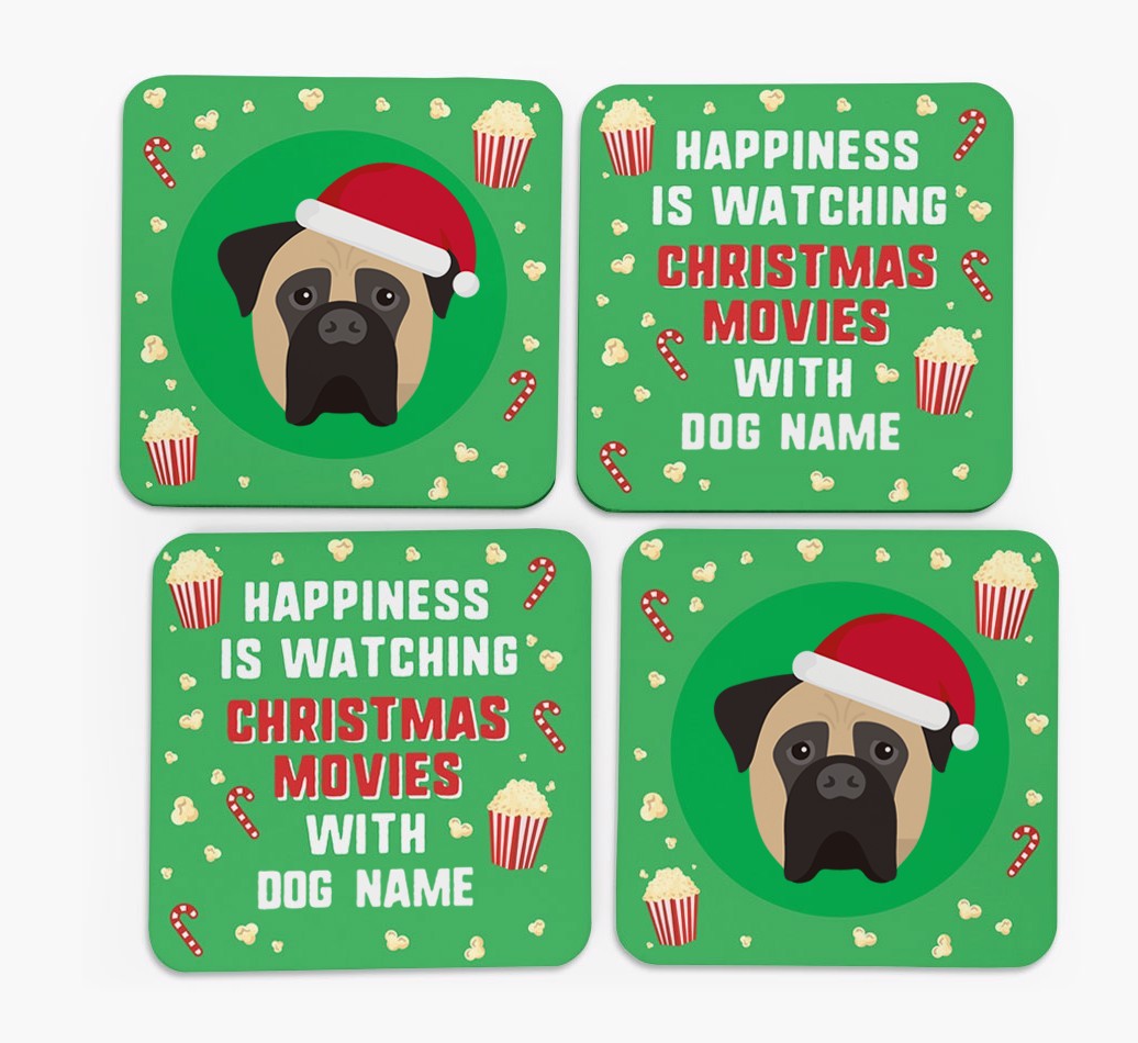 'Christmas Movies with {dogsName}' - Personalised {breedFullName} Coasters