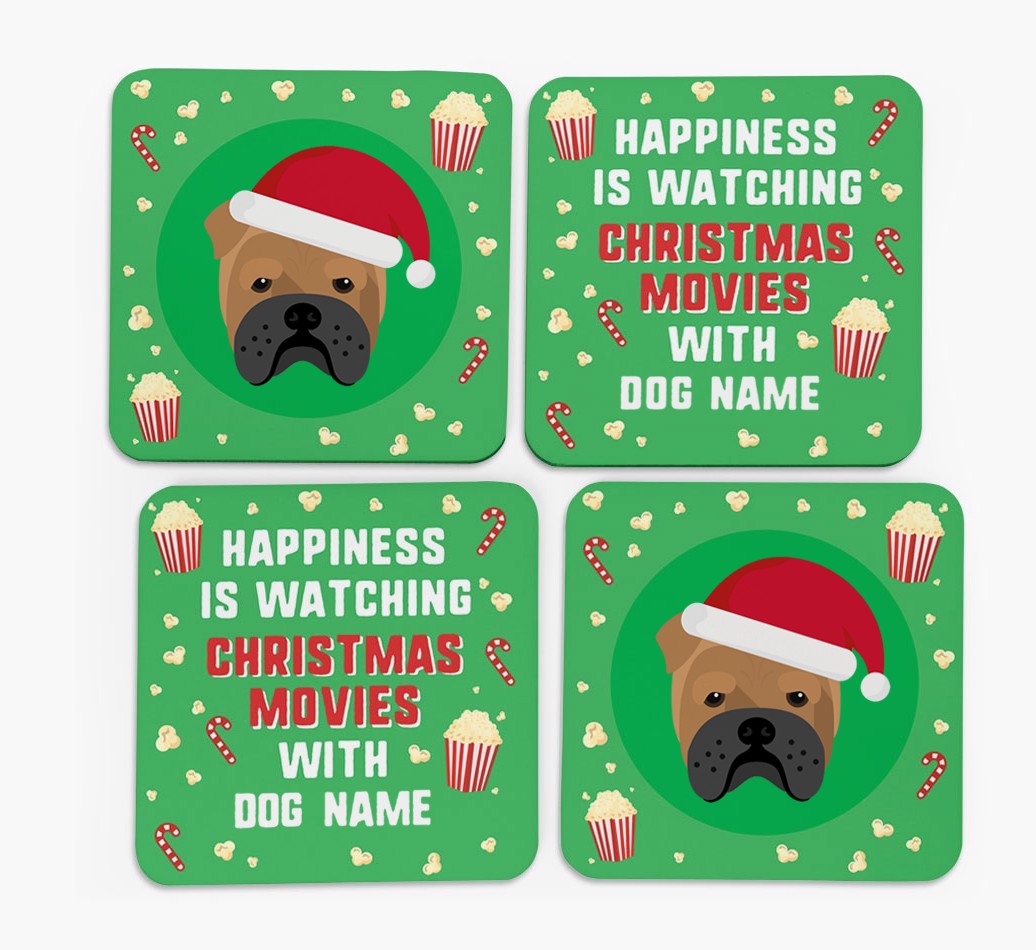 'Christmas Movies with {dogsName}' - Personalised {breedFullName} Coasters