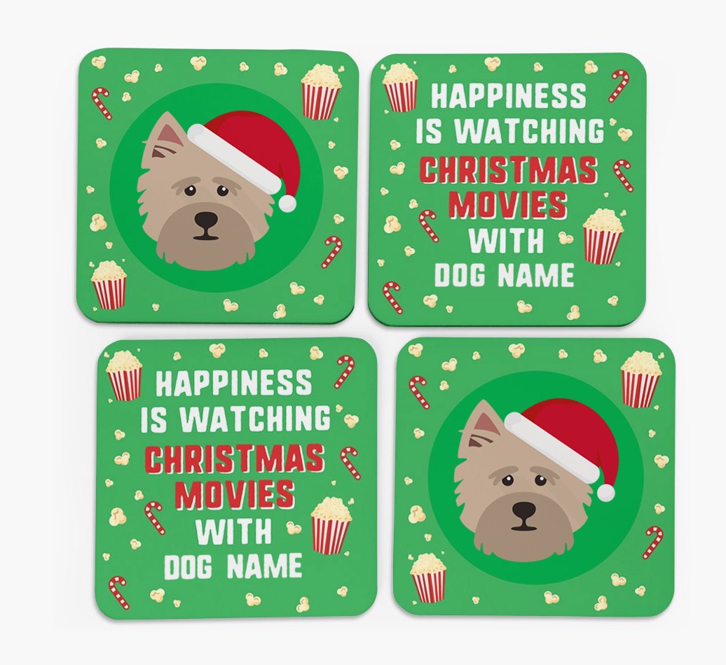 'Christmas Movies with {dogsName}' - Personalised {breedFullName} Coasters
