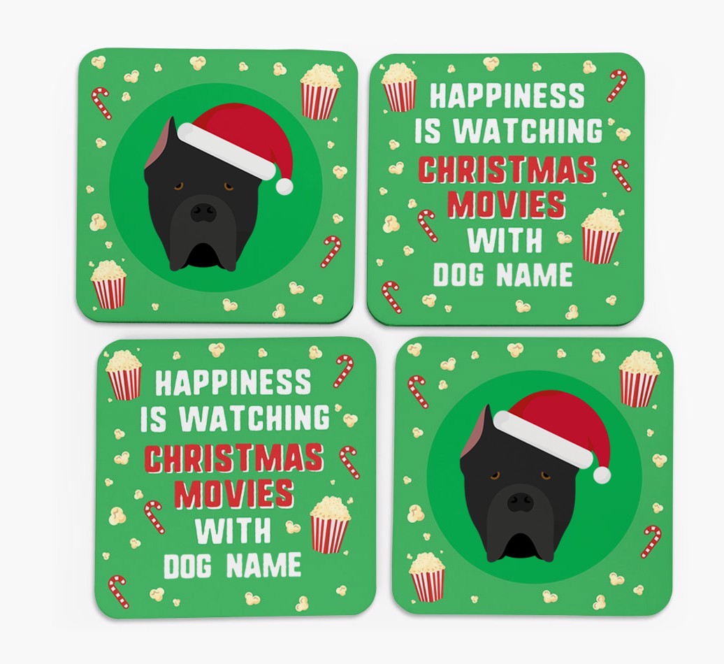 'Christmas Movies with {dogsName}' - Personalised {breedFullName} Coasters