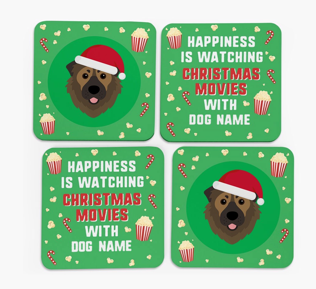 'Christmas Movies with {dogsName}' - Personalised {breedFullName} Coasters