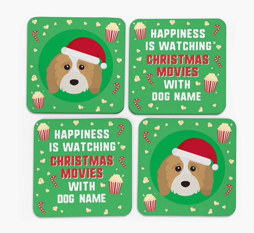 'Christmas Movies with {dogsName}' - Personalised {breedFullName} Coasters