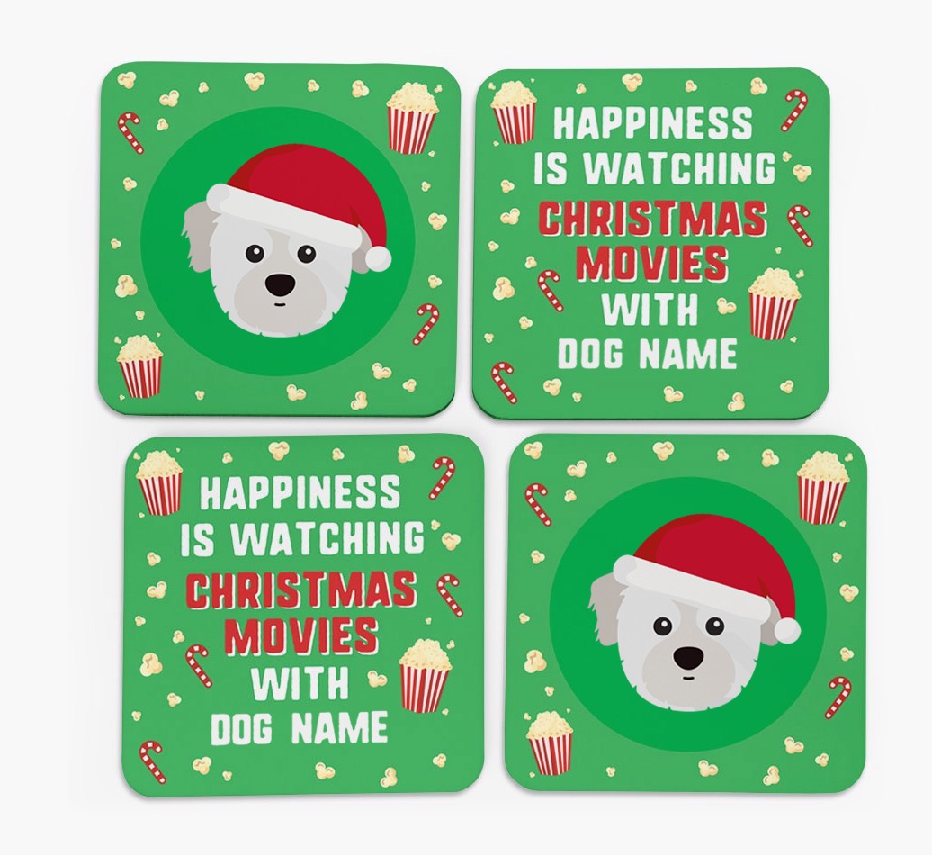 'Christmas Movies with {dogsName}' - Personalised {breedFullName} Coasters