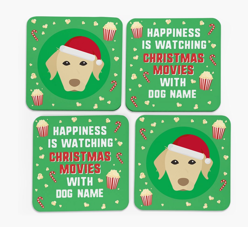 'Christmas Movies with {dogsName}' - Personalised {breedFullName} Coasters