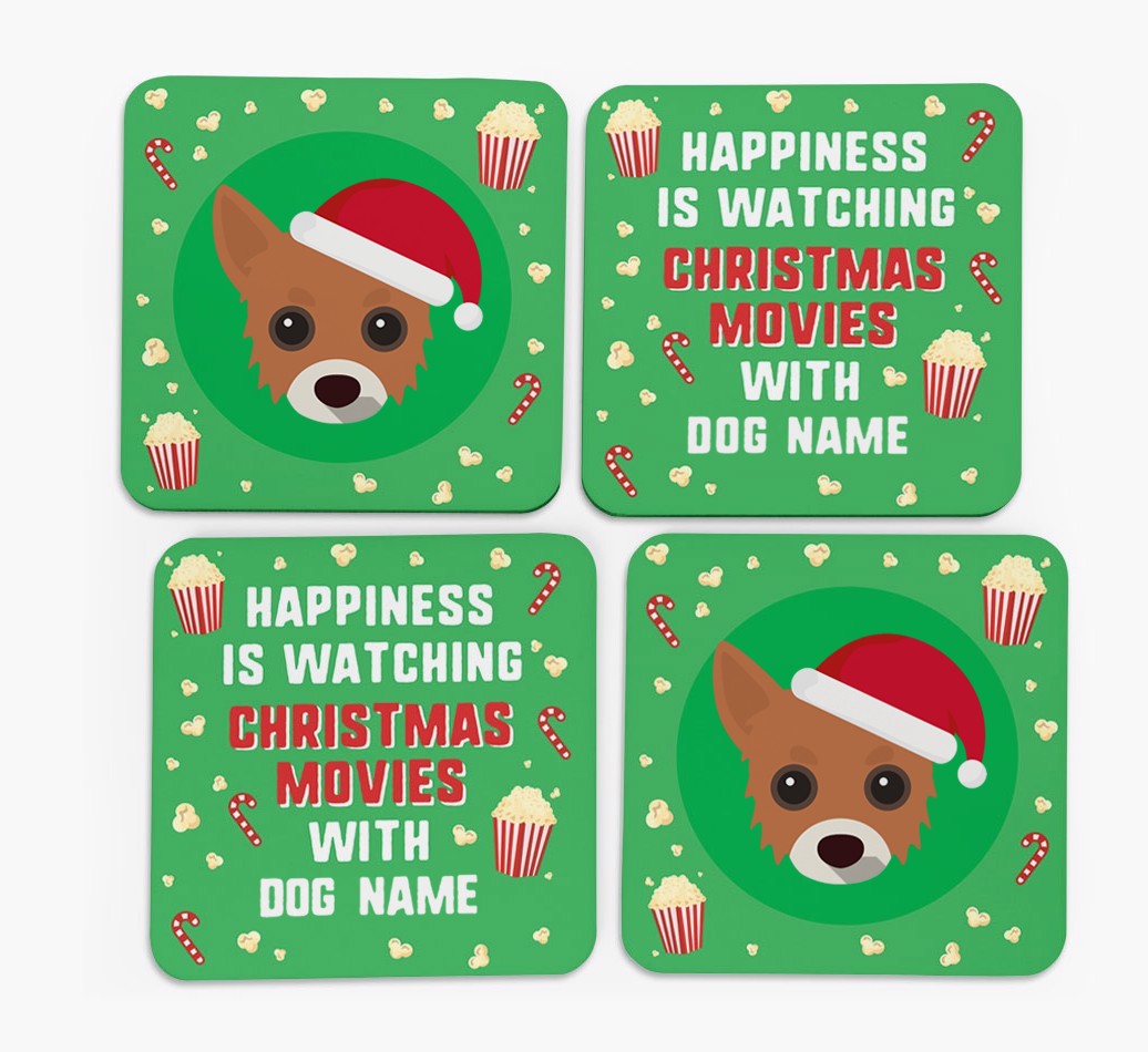 'Christmas Movies with {dogsName}' - Personalised {breedFullName} Coasters