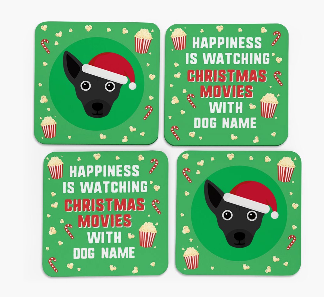 'Christmas Movies with {dogsName}' - Personalised {breedFullName} Coasters