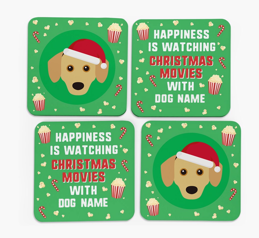 'Christmas Movies with {dogsName}' - Personalised {breedFullName} Coasters