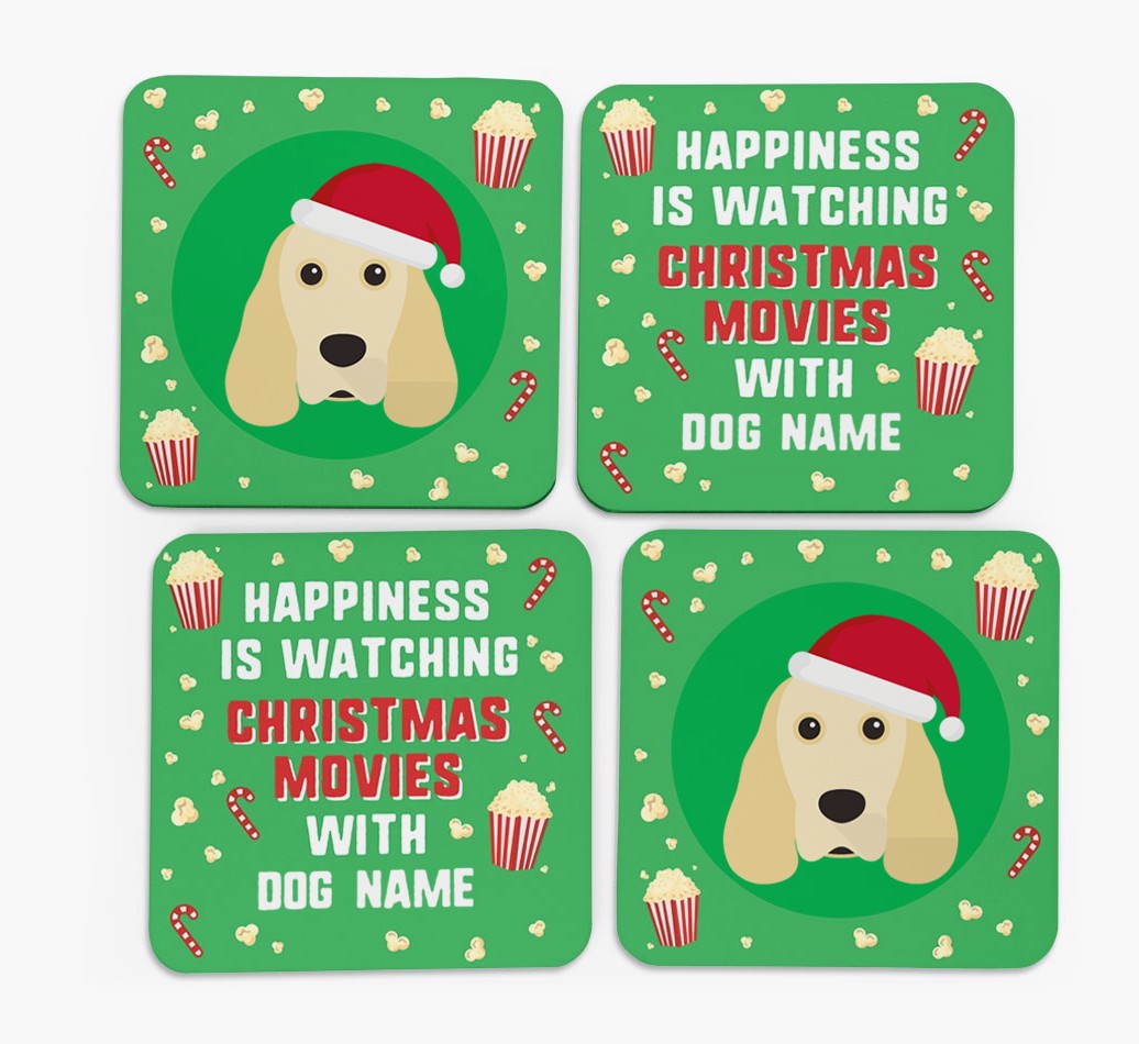 'Christmas Movies with {dogsName}' - Personalised {breedFullName} Coasters