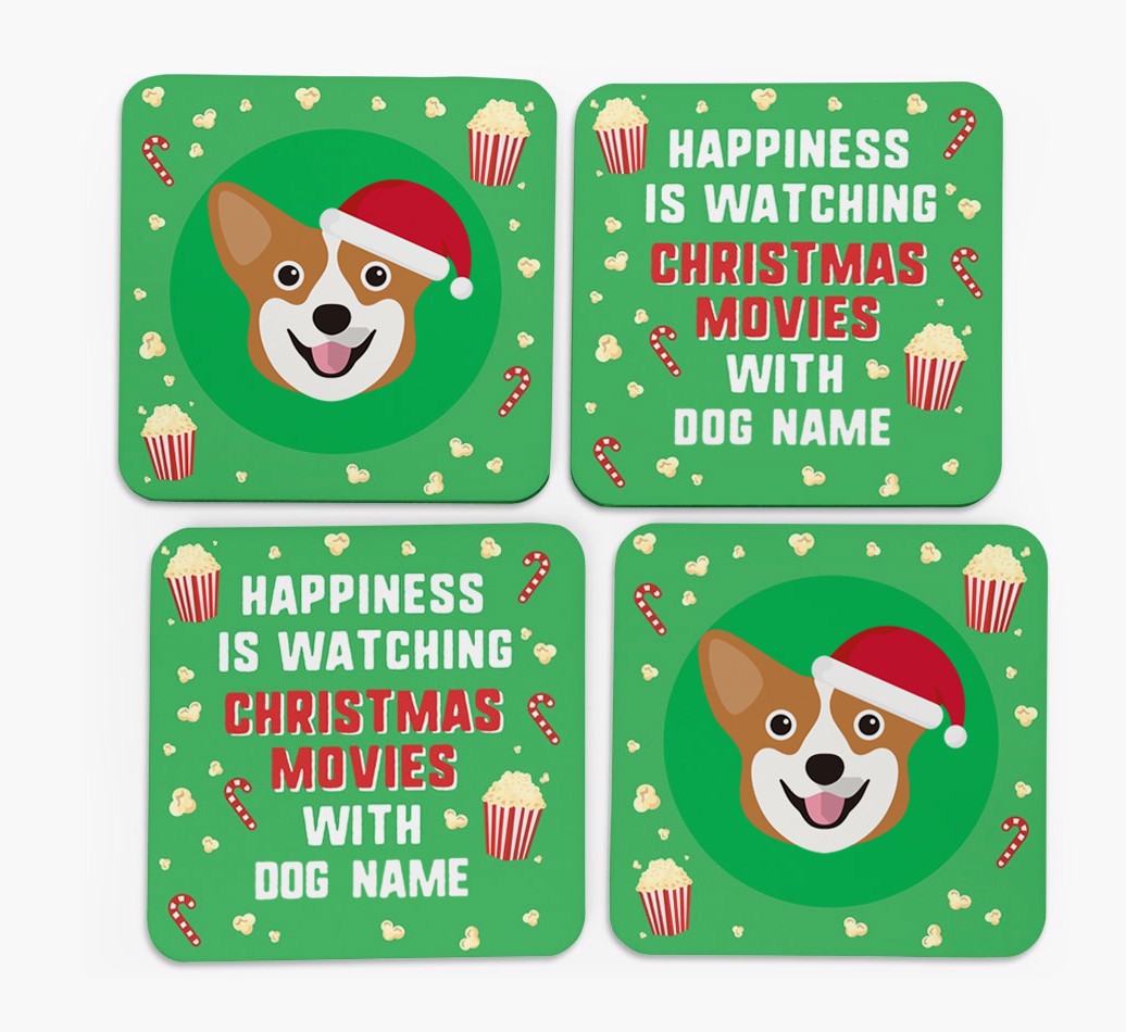 'Christmas Movies with {dogsName}' - Personalised {breedFullName} Coasters