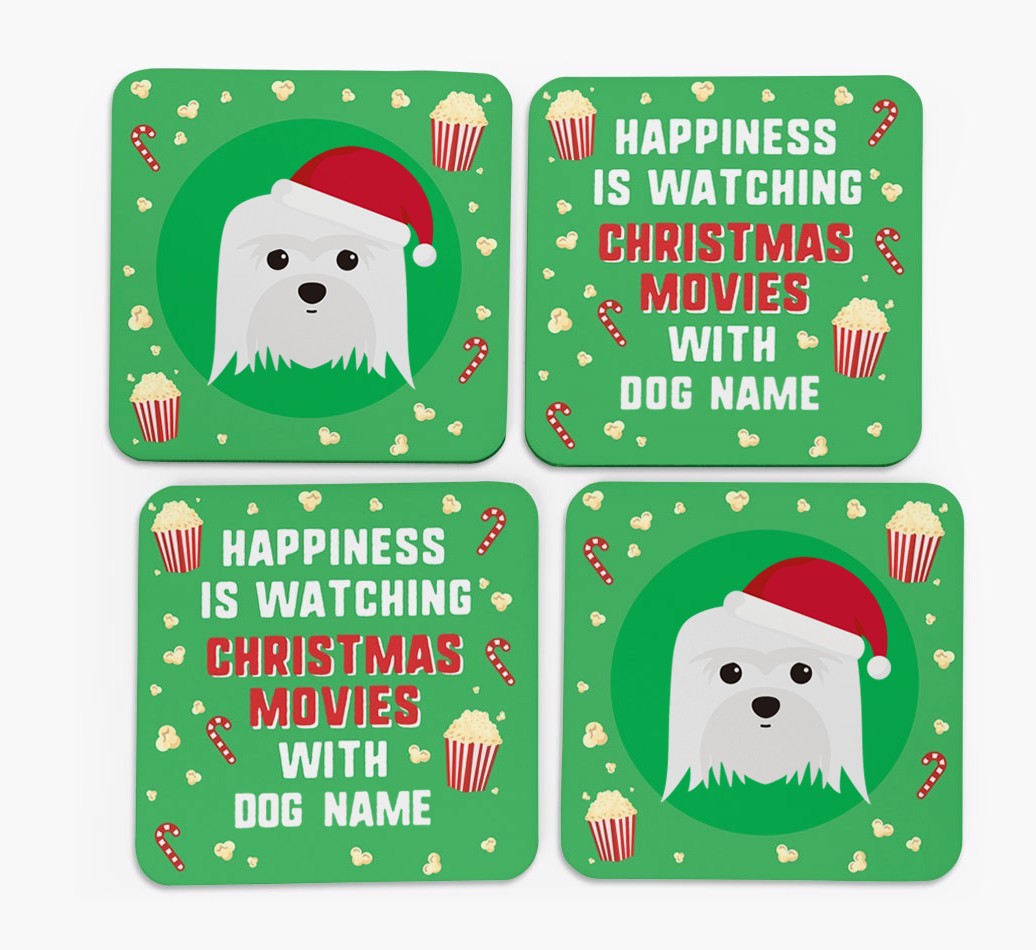 'Christmas Movies with {dogsName}' - Personalised {breedFullName} Coasters