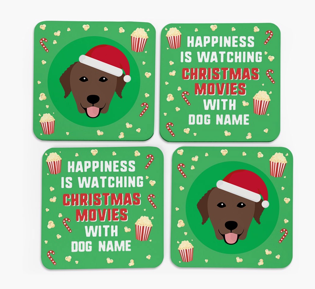 'Christmas Movies with {dogsName}' - Personalised {breedFullName} Coasters