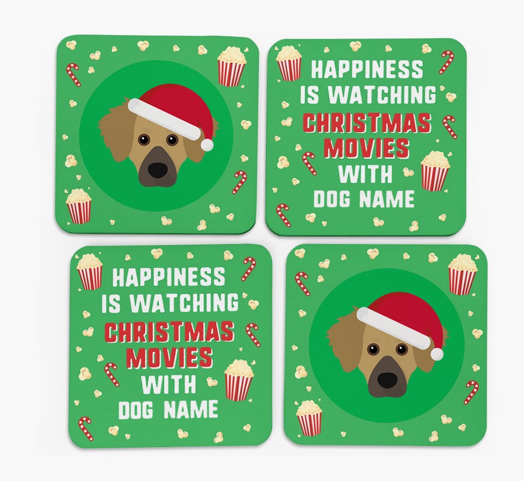 'Christmas Movies with {dogsName}' - Personalised {breedFullName} Coasters