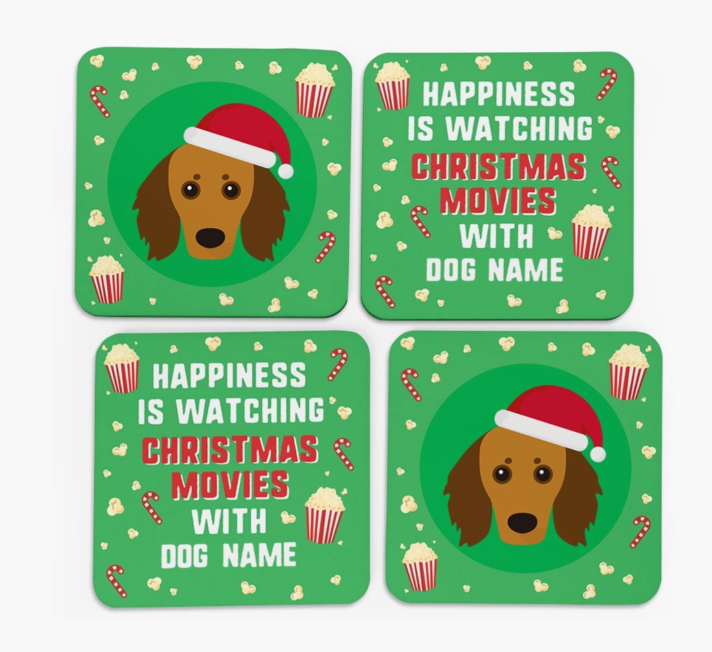 'Christmas Movies with {dogsName}' - Personalised {breedFullName} Coasters