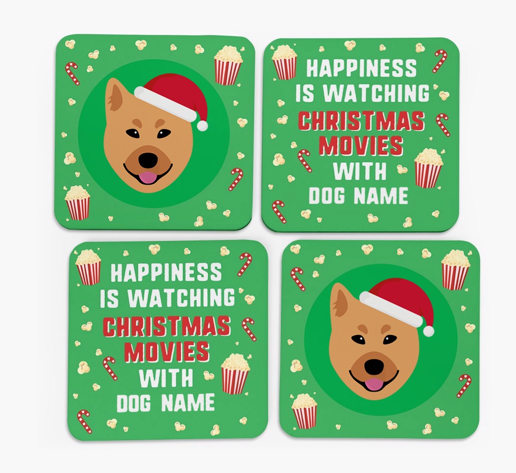 'Christmas Movies with {dogsName}' - Personalised {breedFullName} Coasters