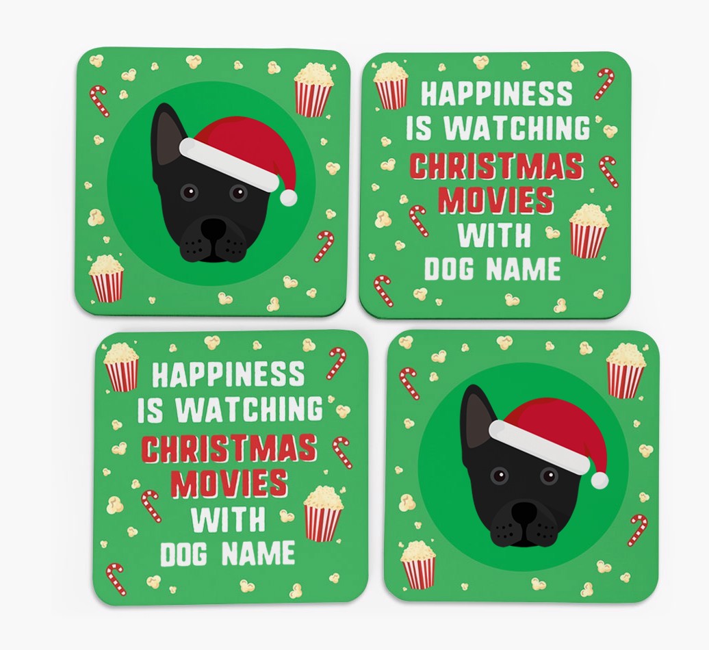 'Christmas Movies with {dogsName}' - Personalised {breedFullName} Coasters