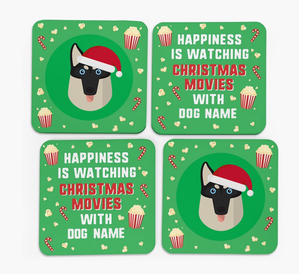 'Christmas Movies with {dogsName}' - Personalised {breedFullName} Coasters