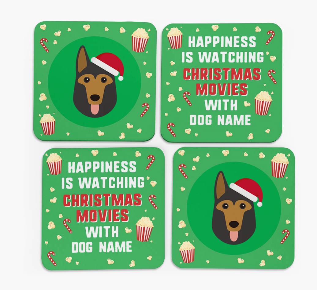 'Christmas Movies with {dogsName}' - Personalised {breedFullName} Coasters