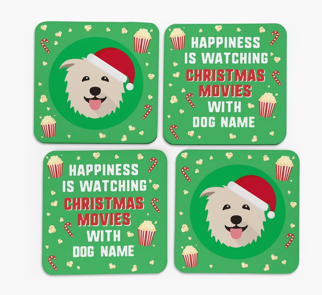 'Christmas Movies with {dogsName}' - Personalised {breedFullName} Coasters