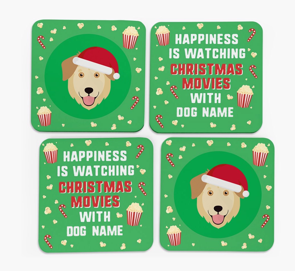 'Christmas Movies with {dogsName}' - Personalised {breedFullName} Coasters