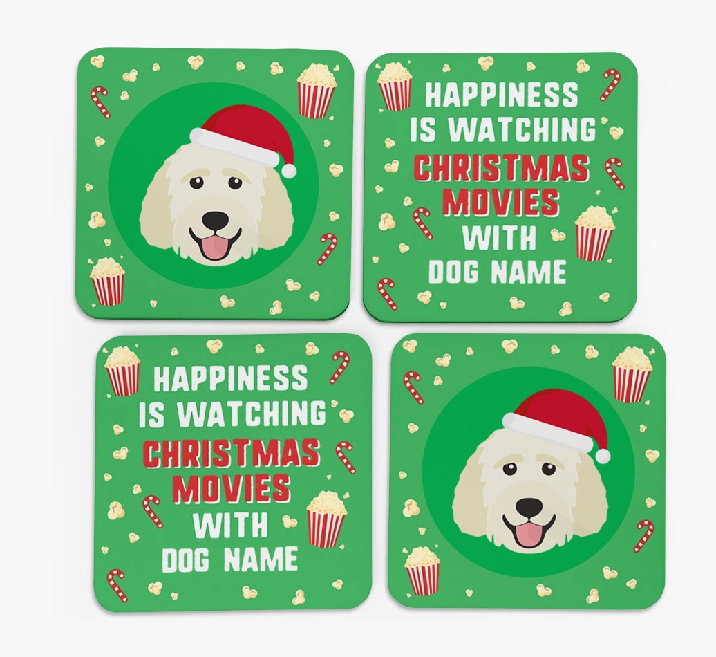 'Christmas Movies with {dogsName}' - Personalised {breedFullName} Coasters