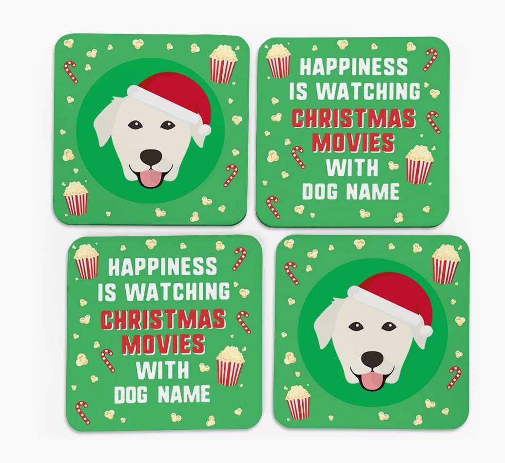 'Christmas Movies with {dogsName}' - Personalised {breedFullName} Coasters