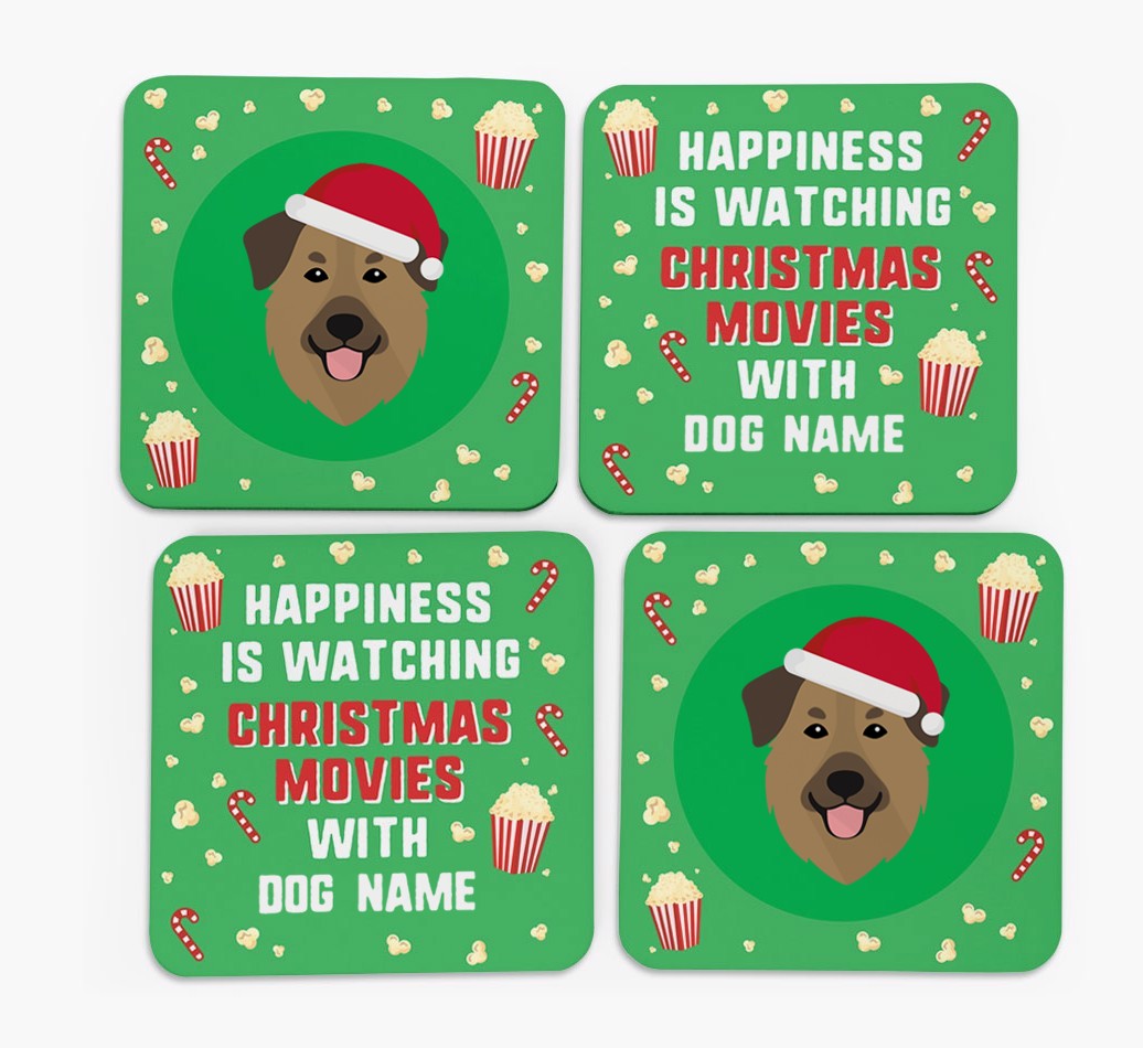 'Christmas Movies with {dogsName}' - Personalised {breedFullName} Coasters