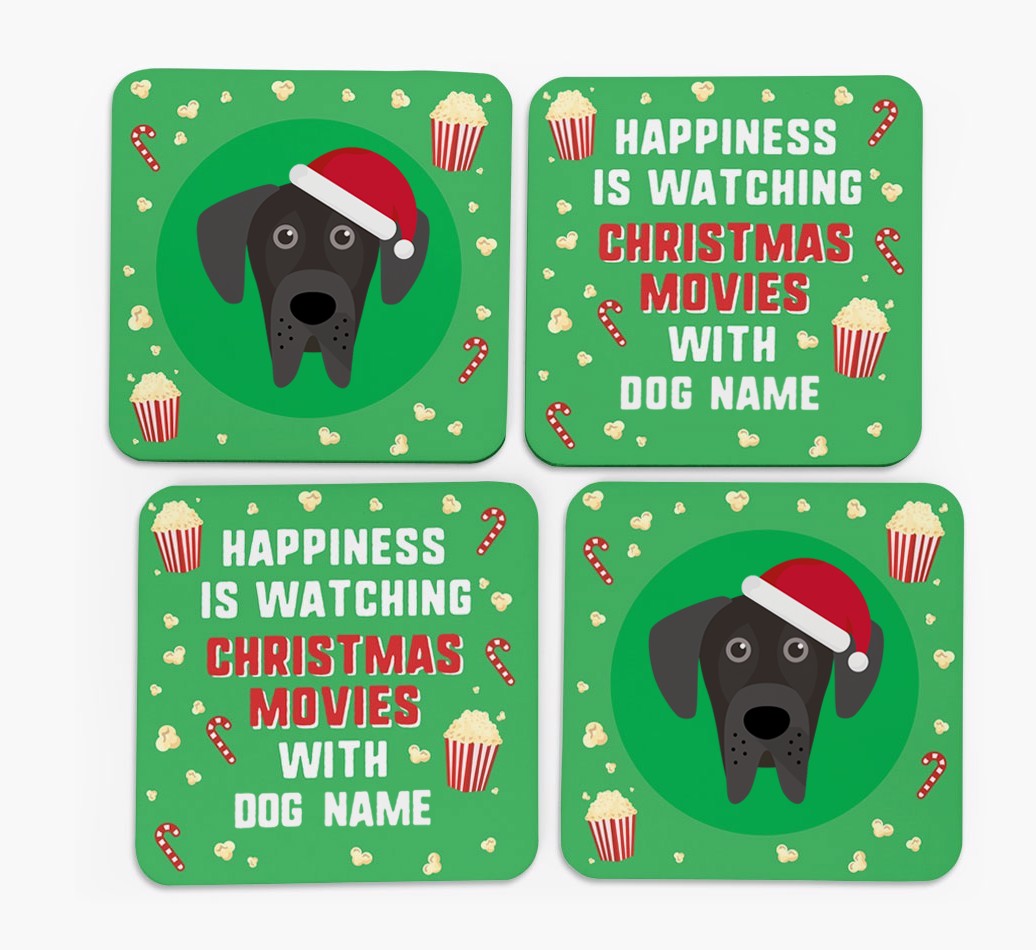 'Christmas Movies with {dogsName}' - Personalised {breedFullName} Coasters