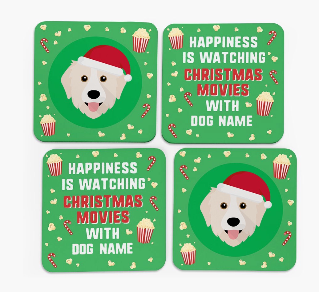 'Christmas Movies with {dogsName}' - Personalised {breedFullName} Coasters