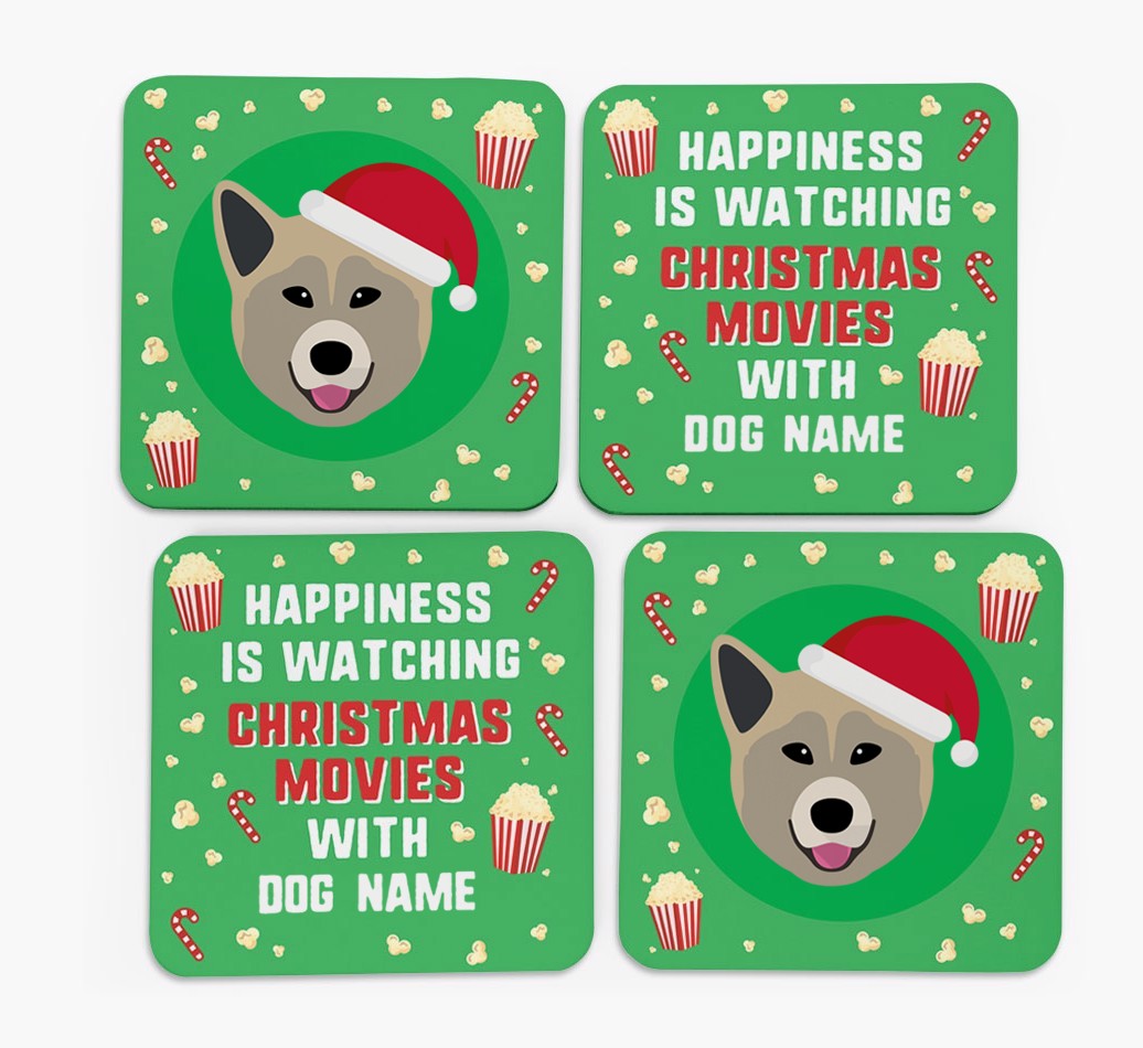 'Christmas Movies with {dogsName}' - Personalised {breedFullName} Coasters