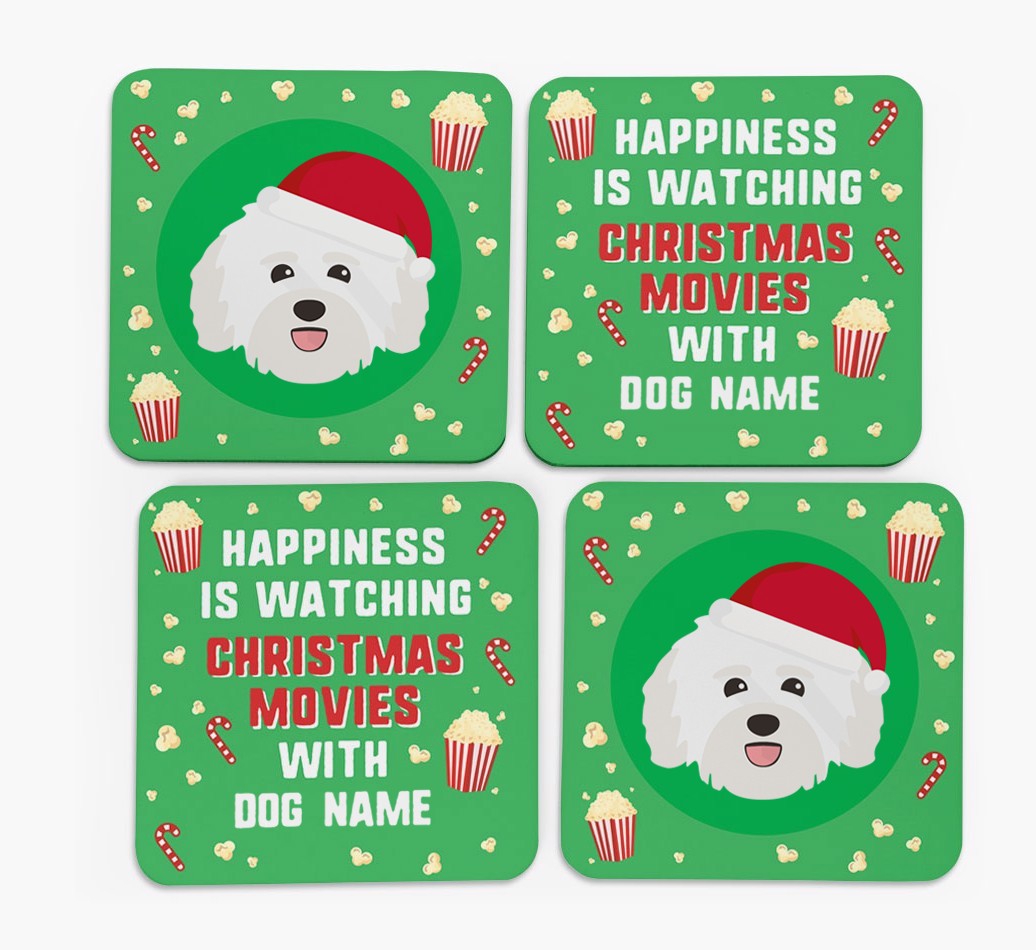 'Christmas Movies with {dogsName}' - Personalised {breedFullName} Coasters