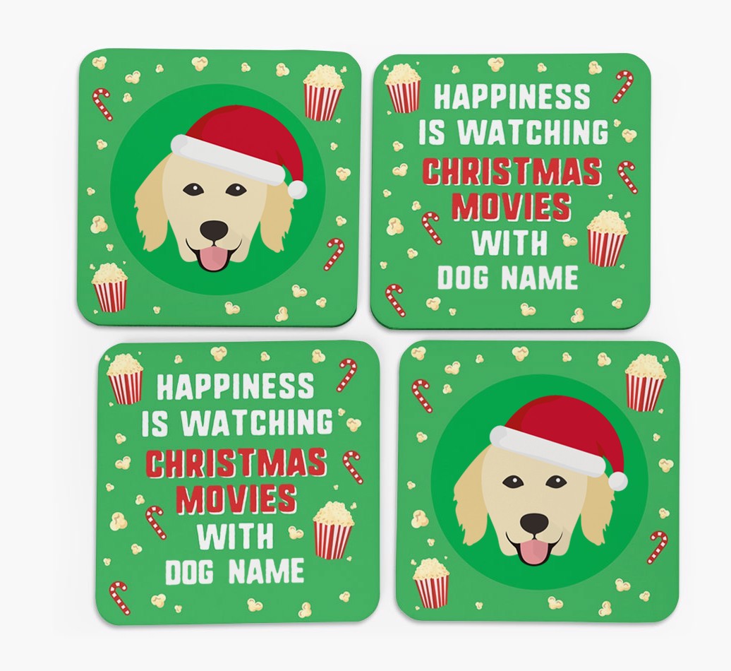 'Christmas Movies with {dogsName}' - Personalised {breedFullName} Coasters
