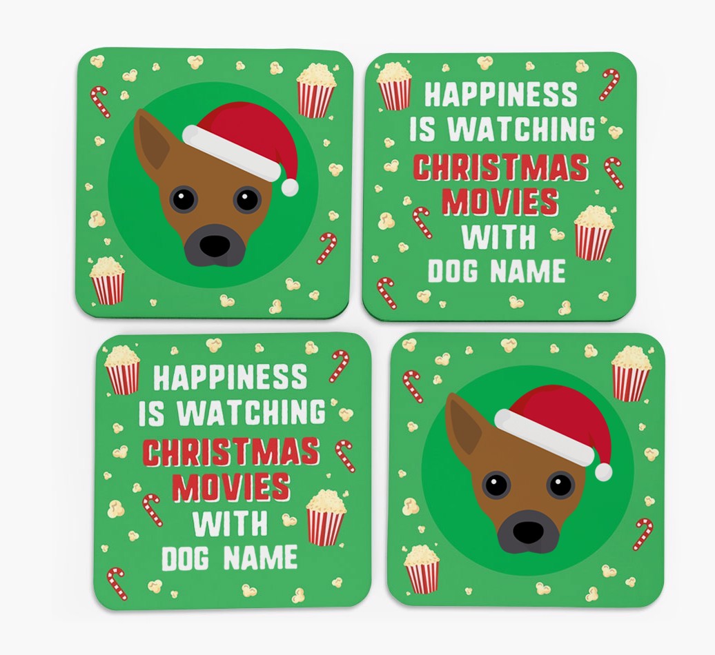 'Christmas Movies with {dogsName}' - Personalised {breedFullName} Coasters