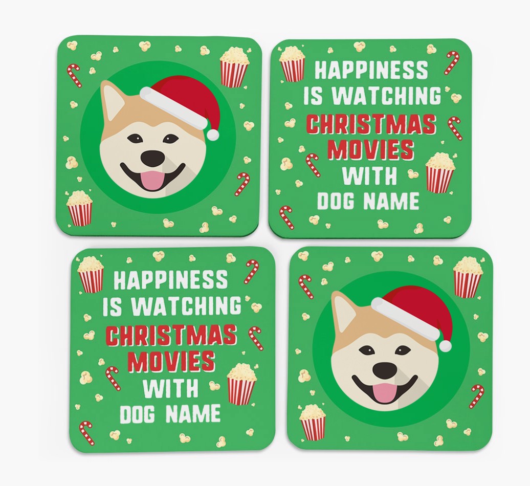 'Christmas Movies with {dogsName}' - Personalised {breedFullName} Coasters