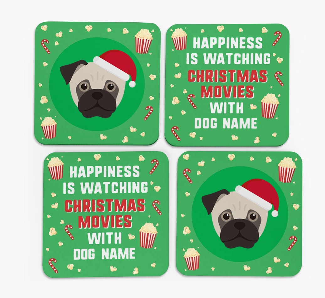 'Christmas Movies with {dogsName}' - Personalised {breedFullName} Coasters