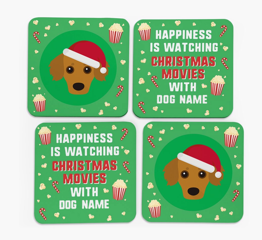 'Christmas Movies with {dogsName}' - Personalised {breedFullName} Coasters