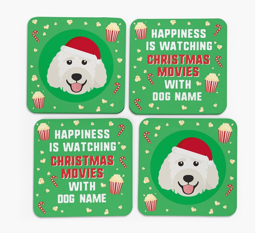 'Christmas Movies with {dogsName}' - Personalised {breedFullName} Coasters