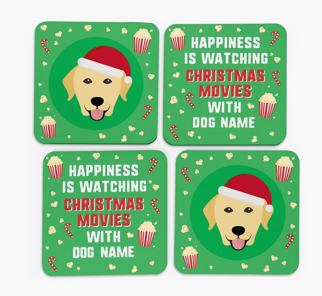 'Christmas Movies with {dogsName}' - Personalised {breedFullName} Coasters