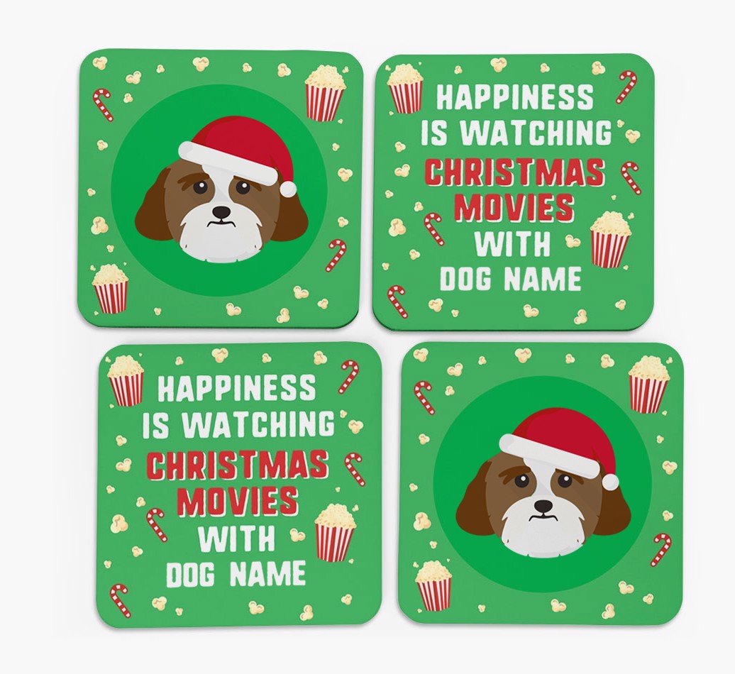 'Christmas Movies with {dogsName}' - Personalised {breedFullName} Coasters