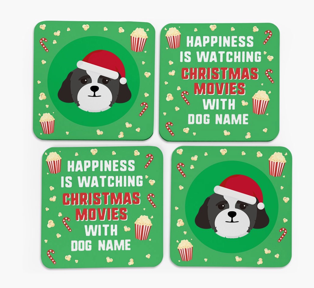'Christmas Movies with {dogsName}' - Personalised {breedFullName} Coasters