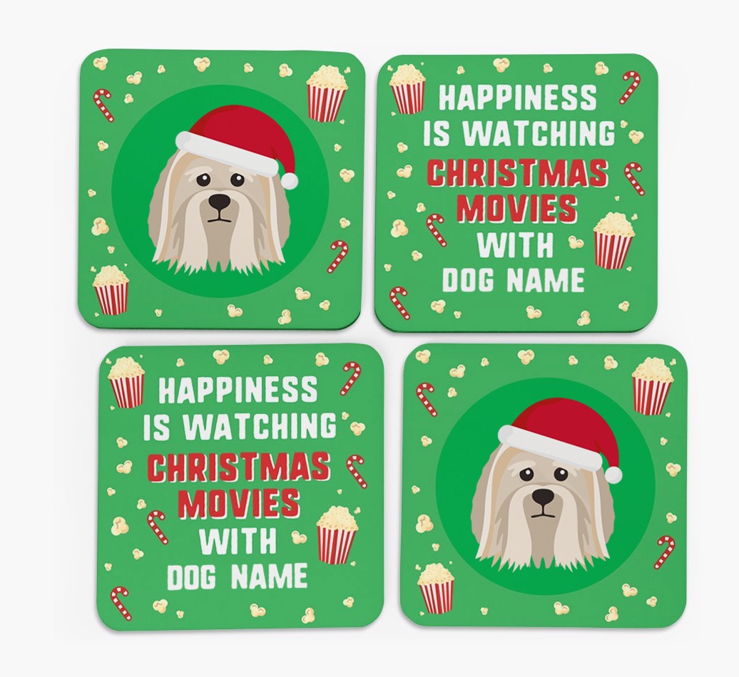 'Christmas Movies with {dogsName}' - Personalised {breedFullName} Coasters