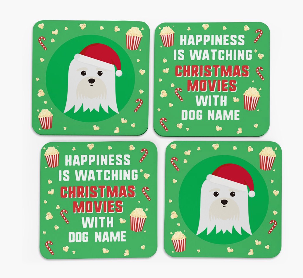 'Christmas Movies with {dogsName}' - Personalised {breedFullName} Coasters