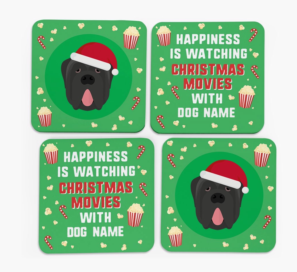 'Christmas Movies with {dogsName}' - Personalised {breedFullName} Coasters