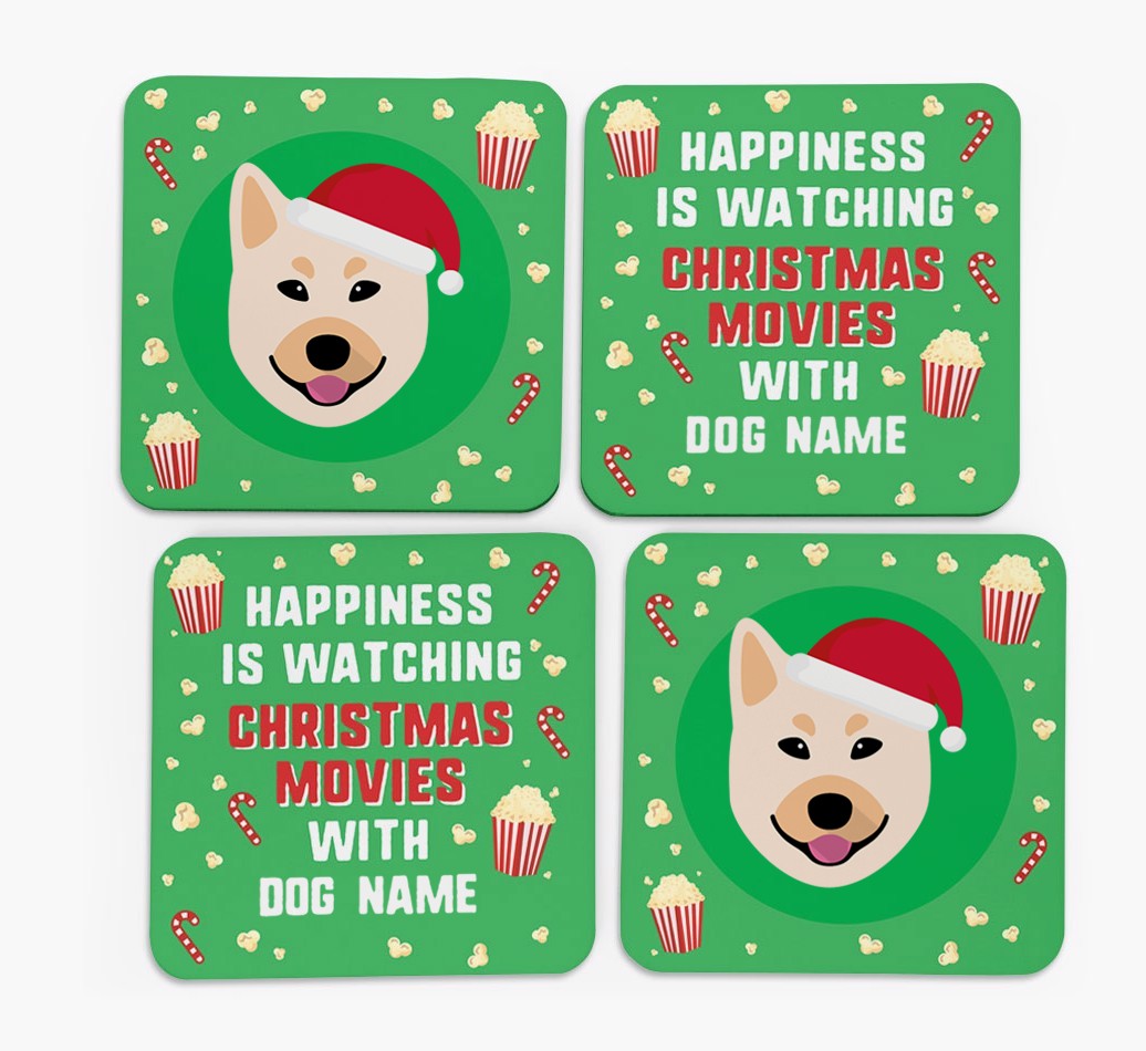 'Christmas Movies with {dogsName}' - Personalised {breedFullName} Coasters